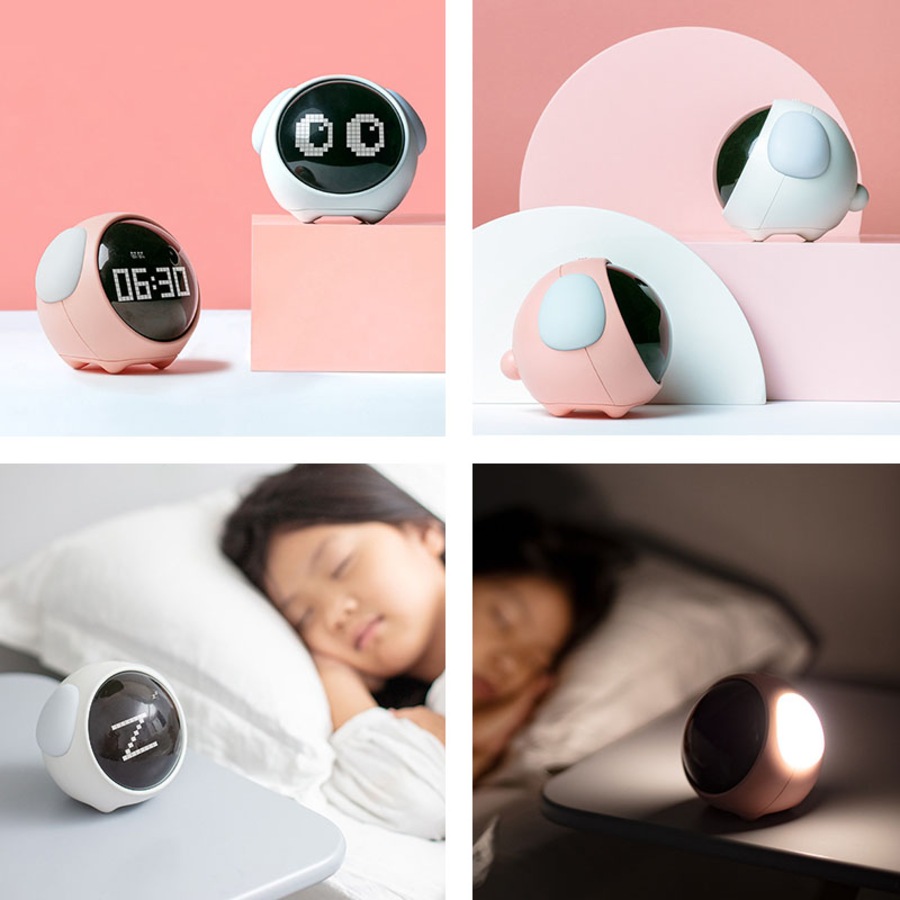 Catzon Cute Alarm Clock with Voice-Activated Night Light Wake Up Gift for Kids-White