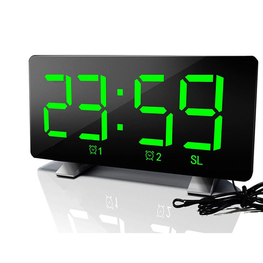 Catzon Digital Alarm Clock Curved-Screen with Dimmer 2 Alarm Setting for Bedroom-Green
