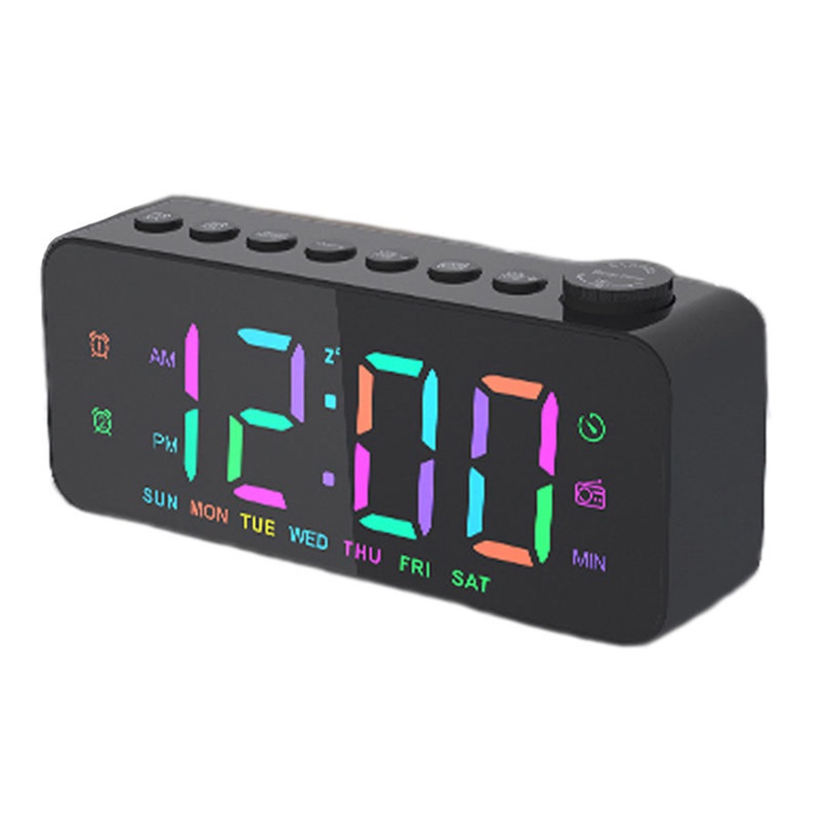 Catzon Digital Alarm Clock with FM Radio 8-Color Font Dimmer for Heavy Sleepers