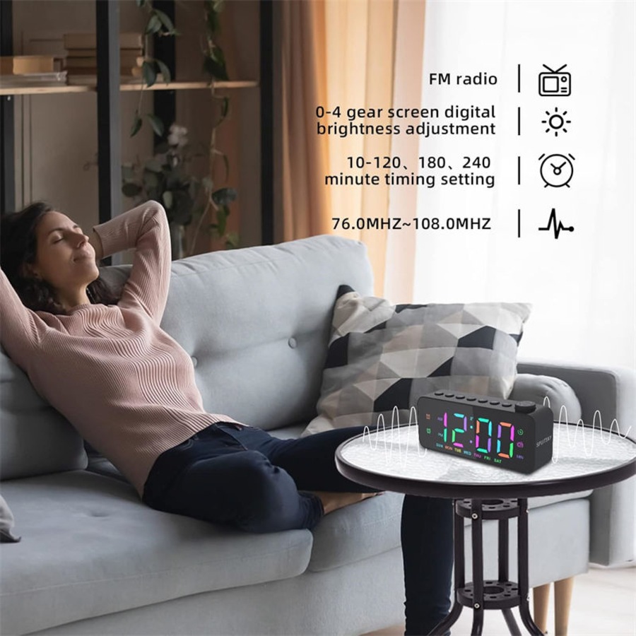 Catzon Digital Alarm Clock with FM Radio 8-Color Font Dimmer for Heavy Sleepers