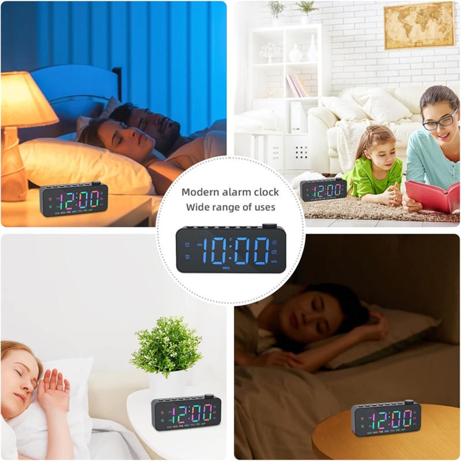 Catzon Digital Alarm Clock with FM Radio 8-Color Font Dimmer for Heavy Sleepers