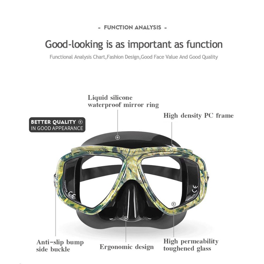 Catzon Diving Goggles Anti-Fog Coated Glass Myopic Optical Lens Adult Diving Mask Glasses Suitable For Swimming Scuba Diving-Camouflage