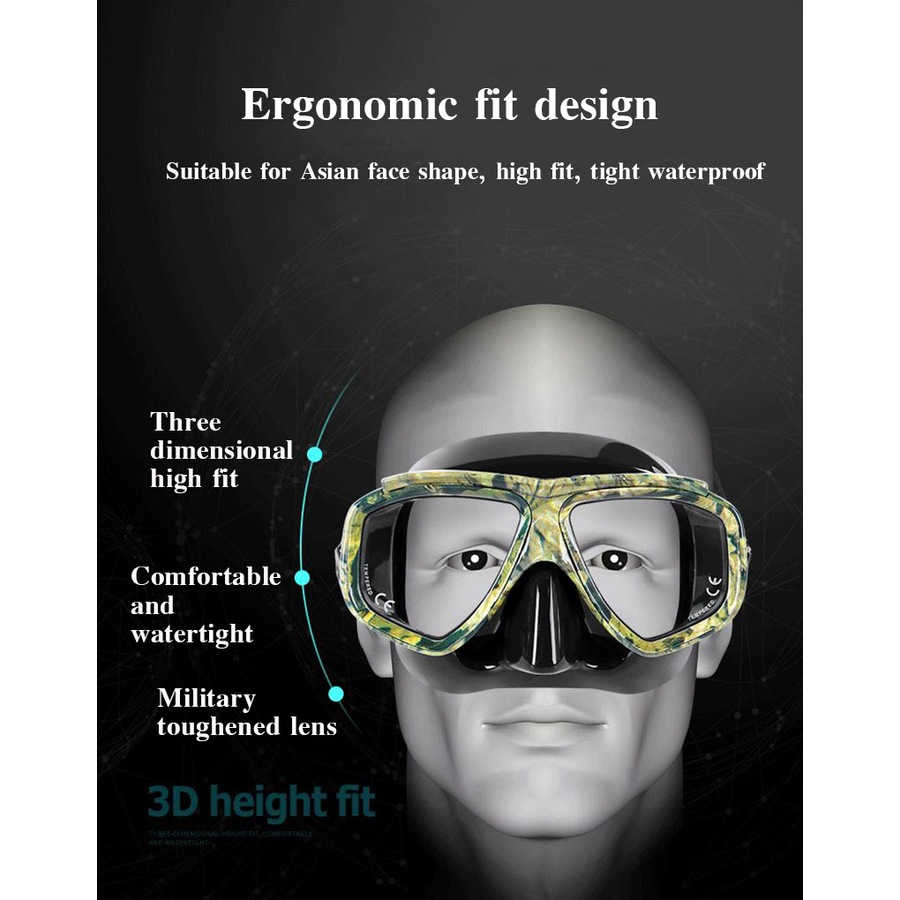 Catzon Diving Goggles Anti-Fog Coated Glass Myopic Optical Lens Adult Diving Mask Glasses Suitable For Swimming Scuba Diving-Camouflage