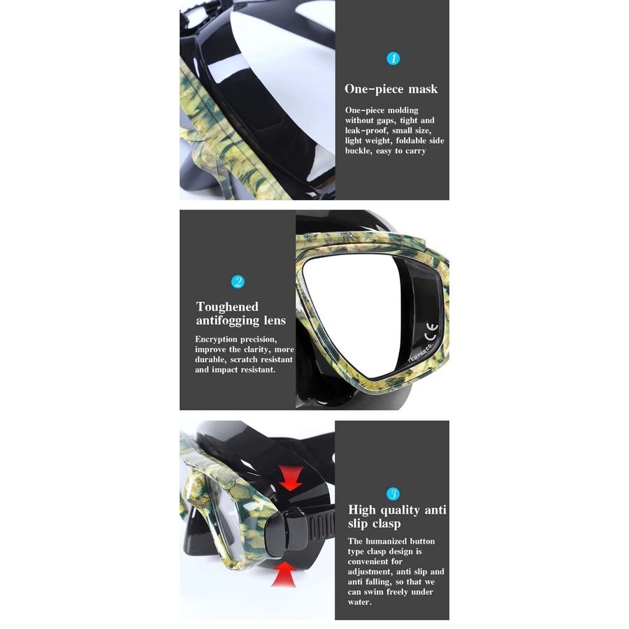 Catzon Diving Goggles Anti-Fog Coated Glass Myopic Optical Lens Adult Diving Mask Glasses Suitable For Swimming Scuba Diving-Camouflage