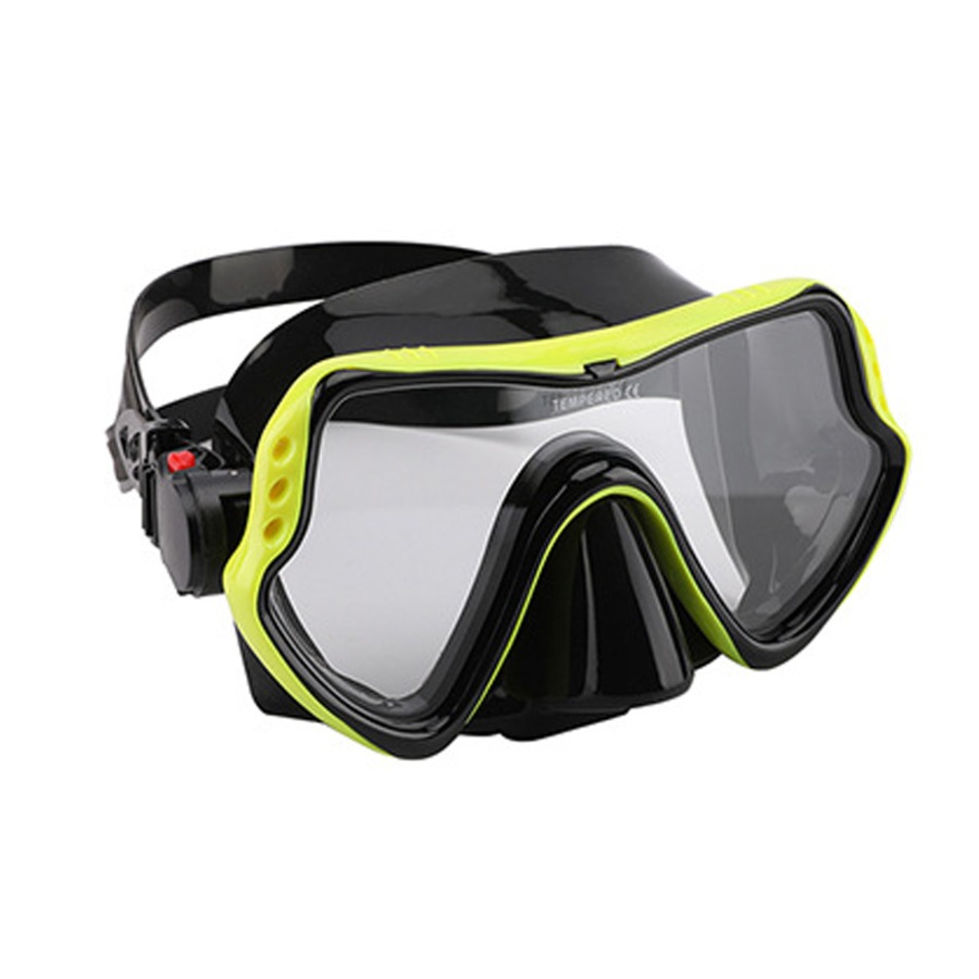 Catzon Diving Mask Anti-Fog Tempered Glass Waterproof Lens Adjustable Strap Adult Swimming Goggles For Snorkeling Swimming Scuba Diving-Yellow