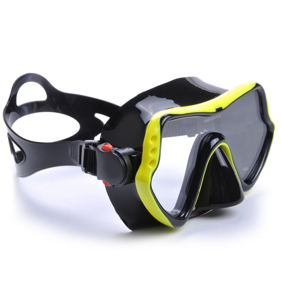 Catzon Diving Mask Anti-Fog Tempered Glass Waterproof Lens Adjustable Strap Adult Swimming Goggles For Snorkeling Swimming Scuba Diving-Yellow