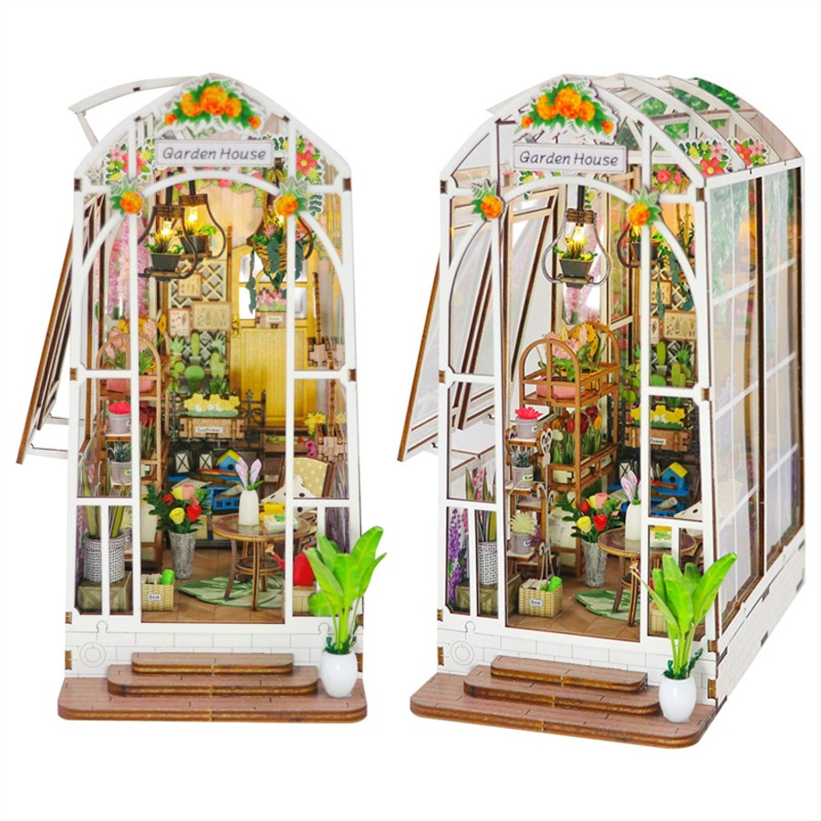 Catzon DIY Book Nook Miniature Kit Bookshelf Decor Garden House with LED Light