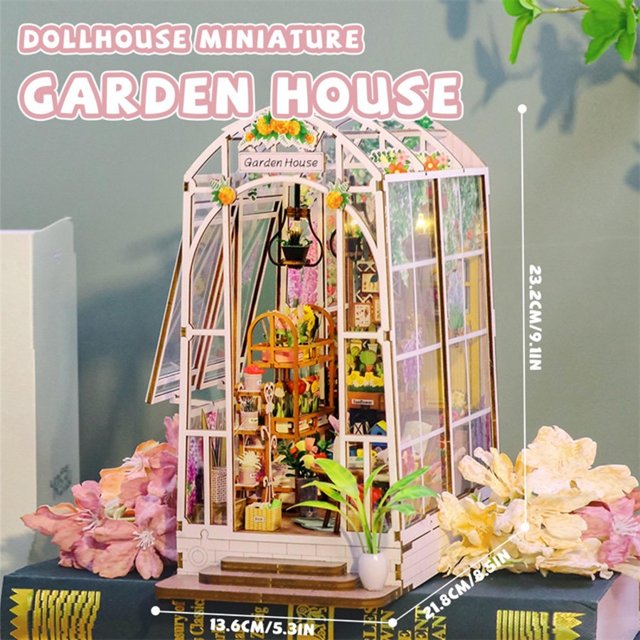 Catzon DIY Book Nook Miniature Kit Bookshelf Decor Garden House with LED Light