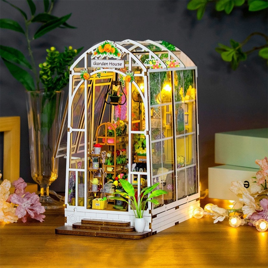 Catzon DIY Book Nook Miniature Kit Bookshelf Decor Garden House with LED Light