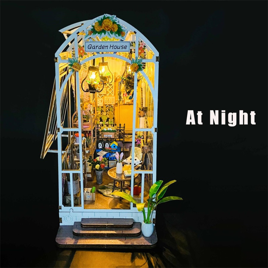 Catzon DIY Book Nook Miniature Kit Bookshelf Decor Garden House with LED Light