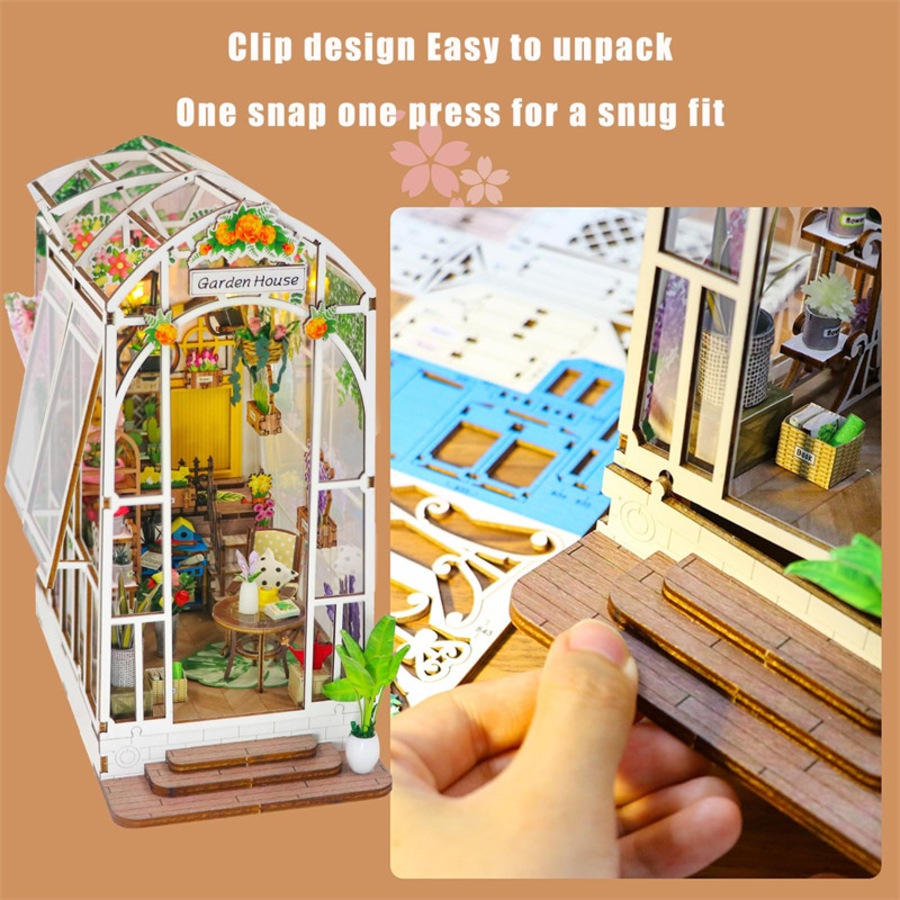 Catzon DIY Book Nook Miniature Kit Bookshelf Decor Garden House with LED Light