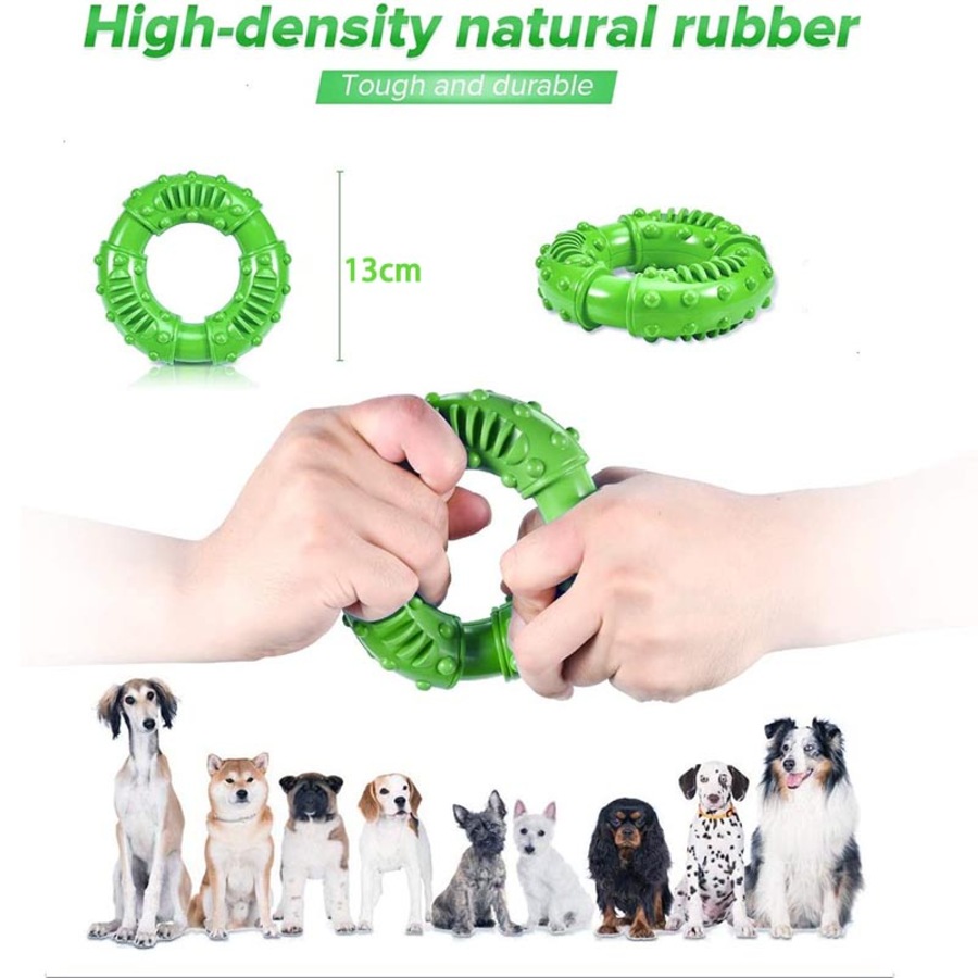 Catzon Dog Chew Toys Circle Non-Toxic Natural Rubber Durable Puppy Molar Toy-Green