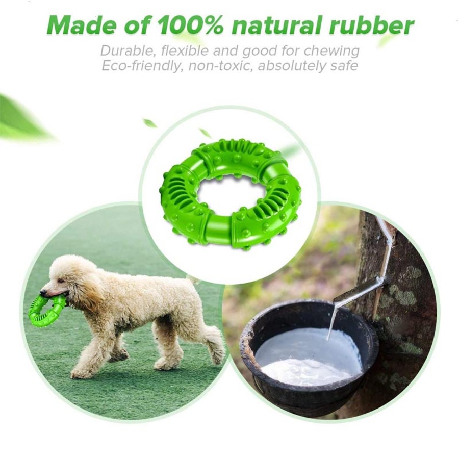 Catzon Dog Chew Toys Circle Non-Toxic Natural Rubber Durable Puppy Molar Toy-Green