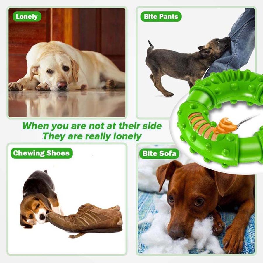 Catzon Dog Chew Toys Circle Non-Toxic Natural Rubber Durable Puppy Molar Toy-Green