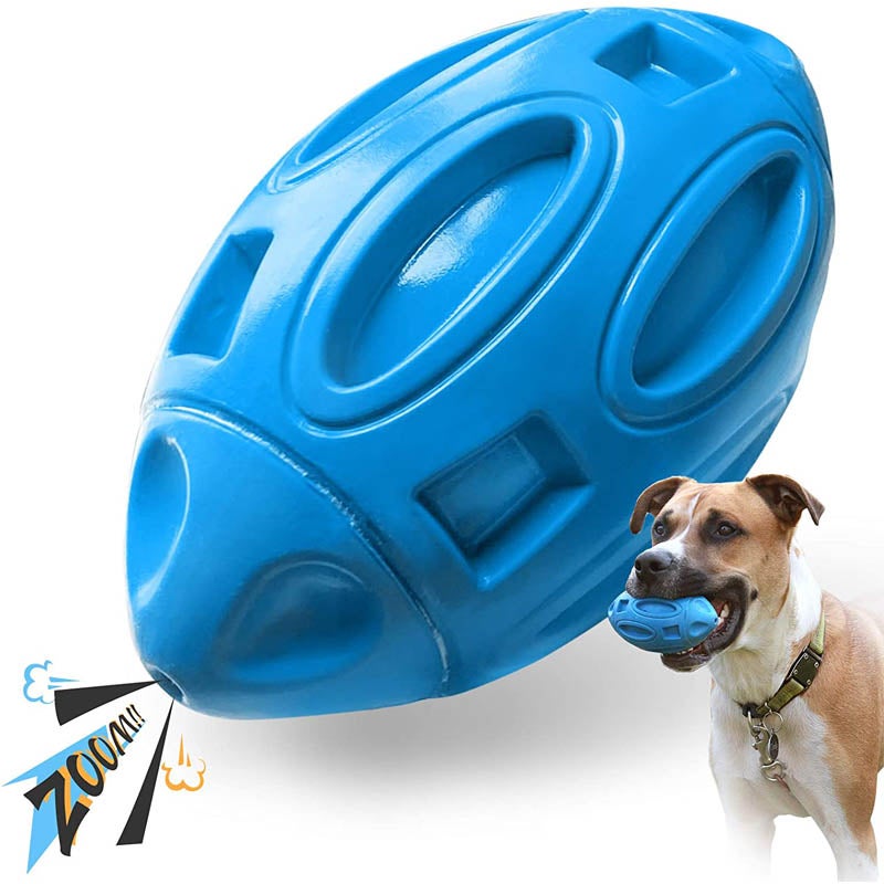 Catzon Dog Squeak Toys for Aggressive Chewers Durable Pet Rubber Football Toys-Blue