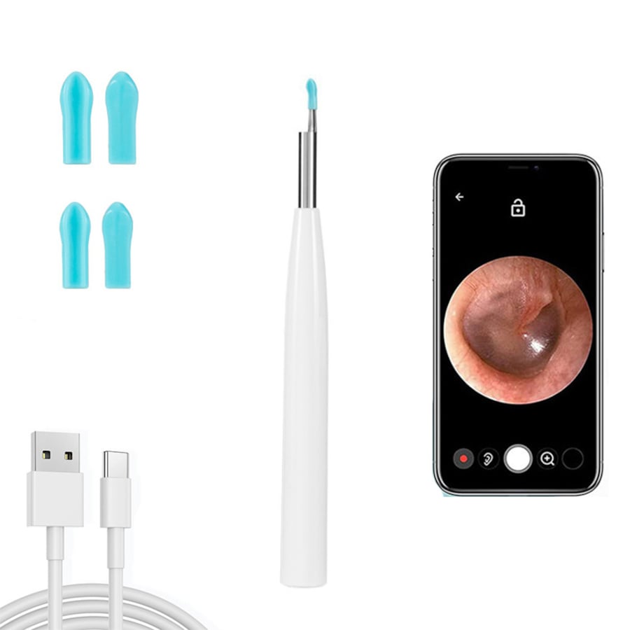 Catzon Ear Wax Removal Tool HD Cleaner with Camera and LED Lights for Teens Adults-White