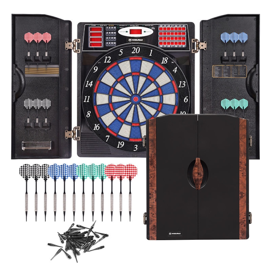 Catzon Electronic Dart Board Cabinet Set LED Electric Digital Soft Tip Dart Boards for Adults-Wood