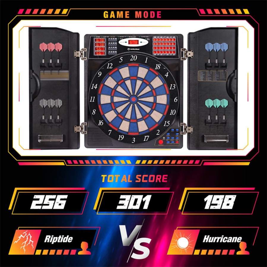 Catzon Electronic Dart Board Cabinet Set LED Electric Digital Soft Tip Dart Boards for Adults-Wood