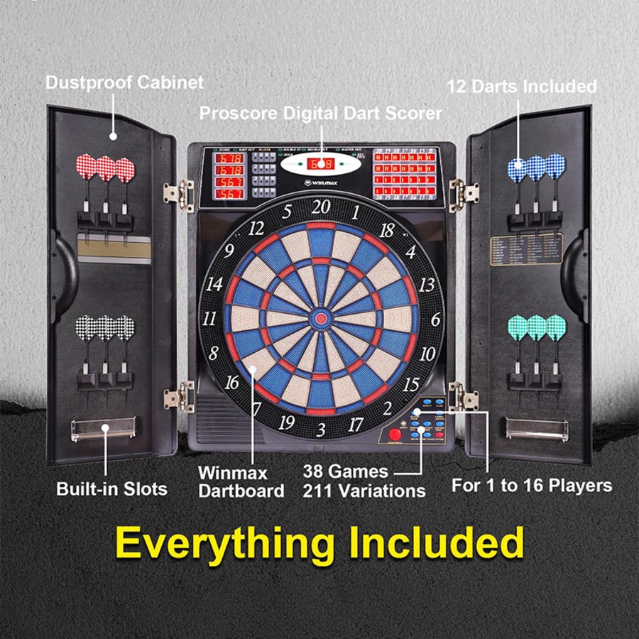 Catzon Electronic Dart Board Cabinet Set LED Electric Digital Soft Tip Dart Boards for Adults-Wood