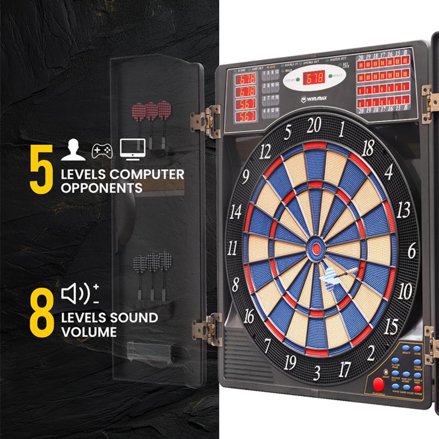 Catzon Electronic Dart Board Cabinet Set LED Electric Digital Soft Tip Dart Boards for Adults-Wood