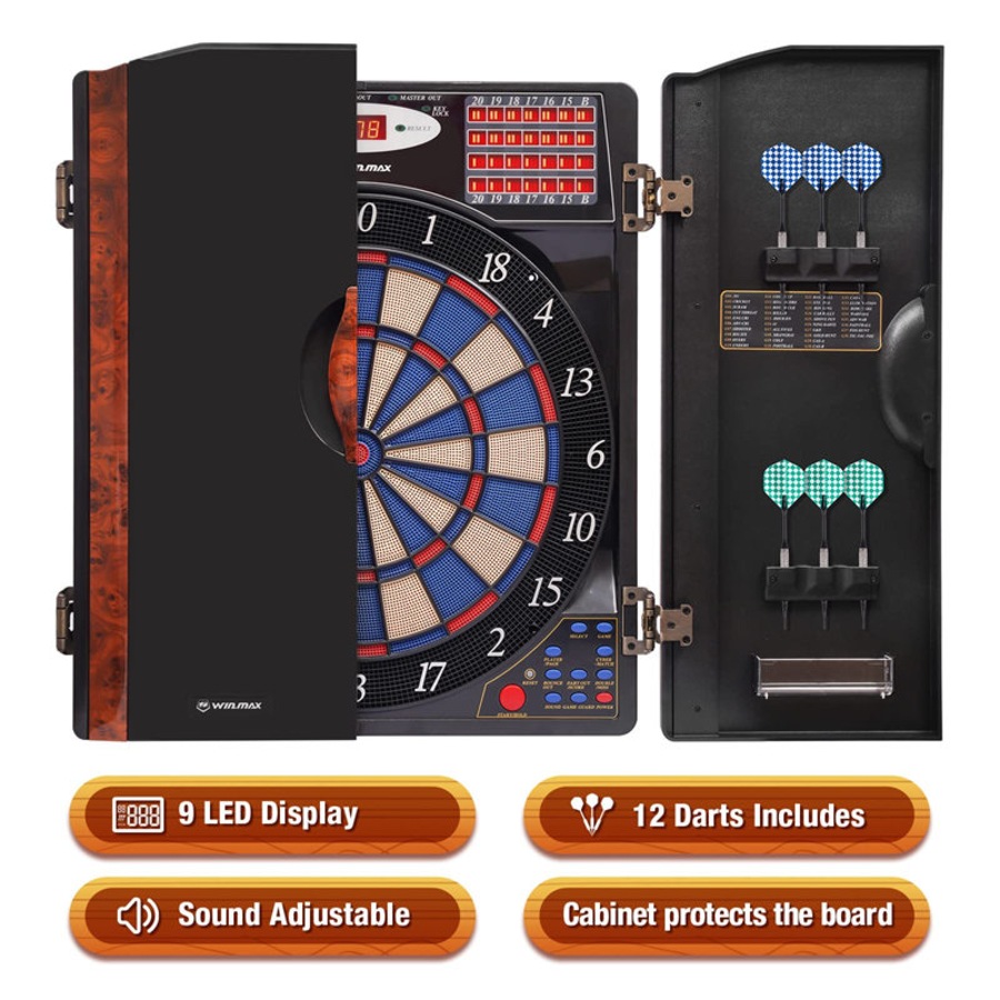Catzon Electronic Dart Board Cabinet Set LED Electric Digital Soft Tip Dart Boards for Adults-Wood
