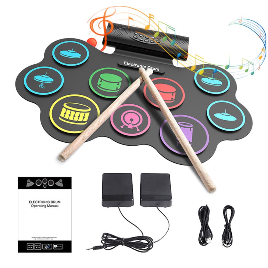 Catzon Electronic Drum Set 9 Practice Drum Pads Roll-up Portable Digital Midi Practice Pad for Beginners