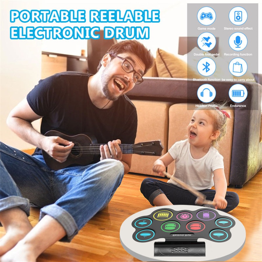 Catzon Electronic Drum Set 9 Practice Drum Pads Roll-up Portable Digital Midi Practice Pad for Beginners