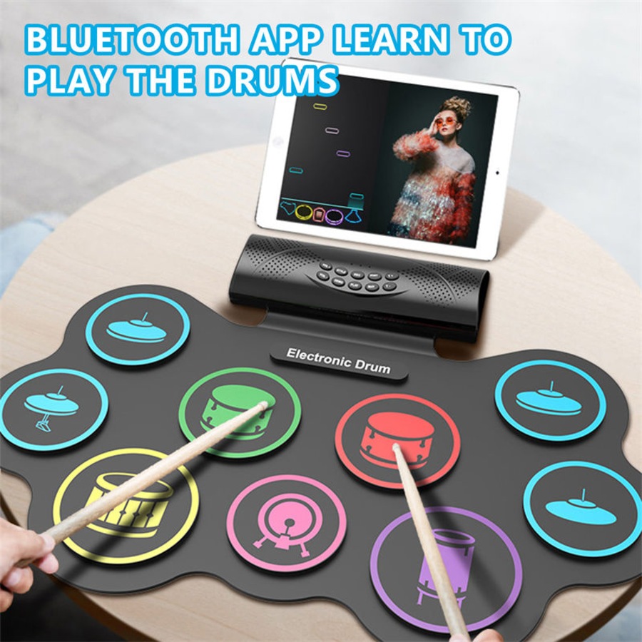 Catzon Electronic Drum Set 9 Practice Drum Pads Roll-up Portable Digital Midi Practice Pad for Beginners