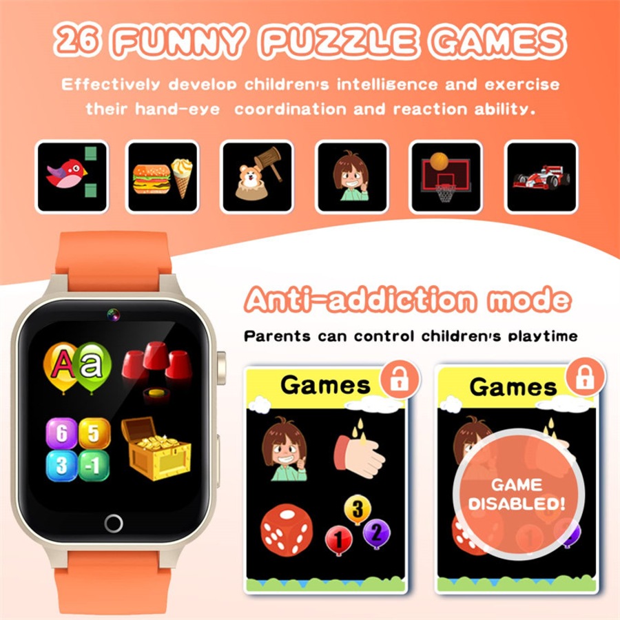 Catzon Electronic Smart Watch 26 Games HD Touchscreen Educational Toy for Kids Age 3 to 12-Orange