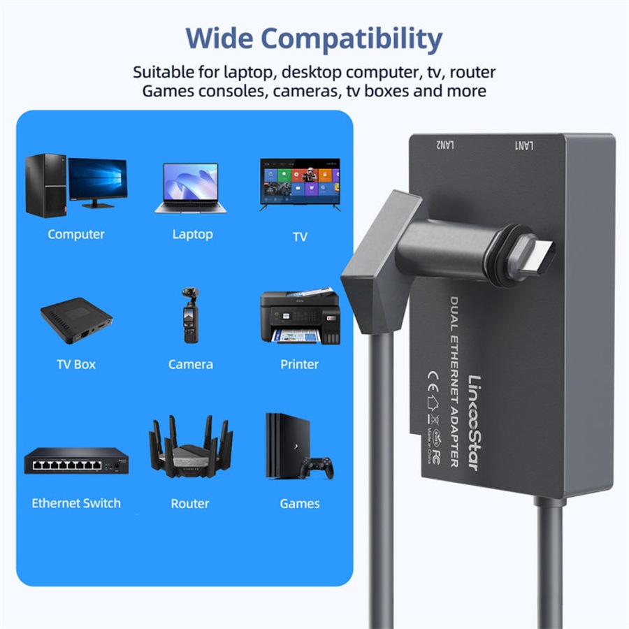 Catzon Ethernet Adapter for V2 Starlink Rectangular Dish and Mesh WiFi Router