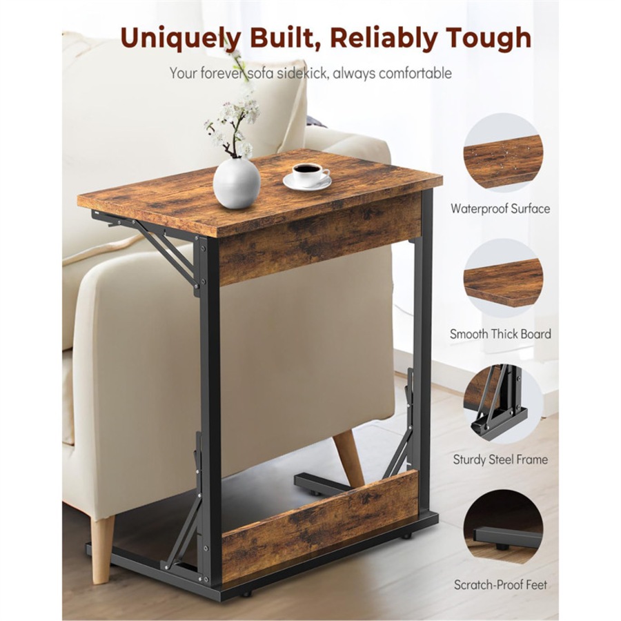 Catzon Folding TV Tray Table C-Shaped End Table for Couches