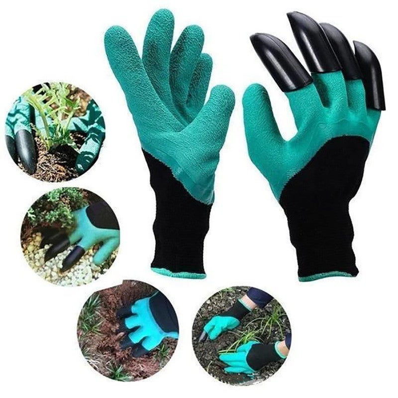 Catzon Garden Waterproof Gloves with Hand Sturdy Claws for Digging Weeding Seeding Poking Planting -Green