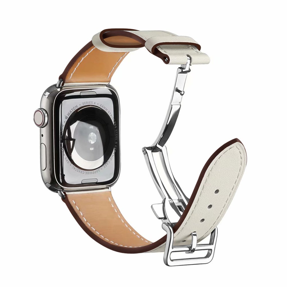Catzon Genuine Leather Watch Band Rosegold Metal Buckle For iwatch 5/4/3/2/1-13#Milky white