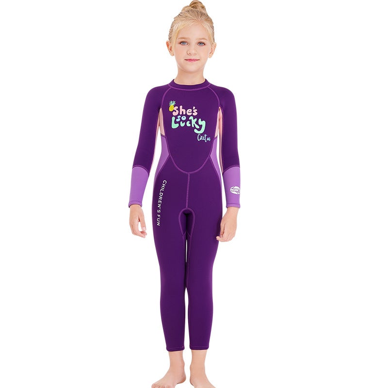 Catzon girls 2.5mm Neoprene Full Body Wetsuit Keep Warm Long Sleeve Swimsuit-Purple