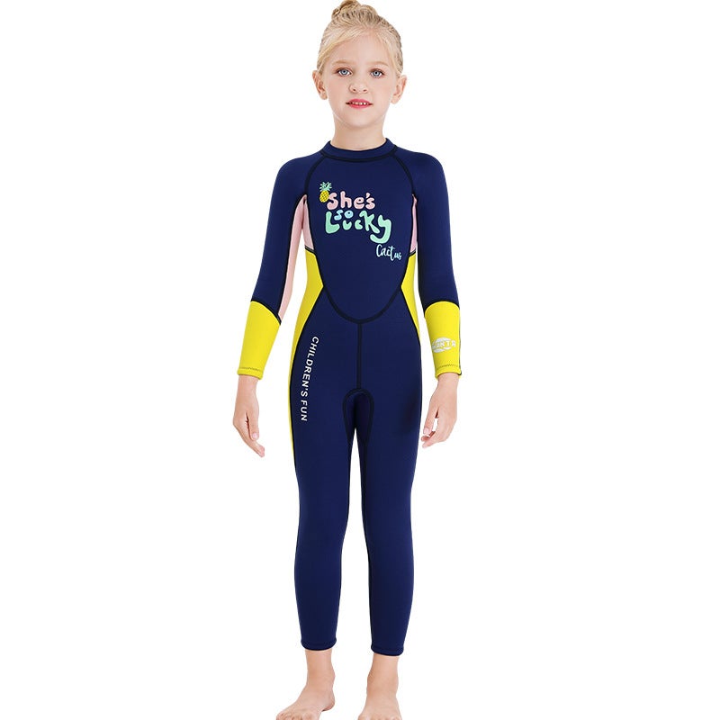 Catzon girls 2.5mm Neoprene Full Body Wetsuit Keep Warm Long Sleeve Swimsuit-yellow