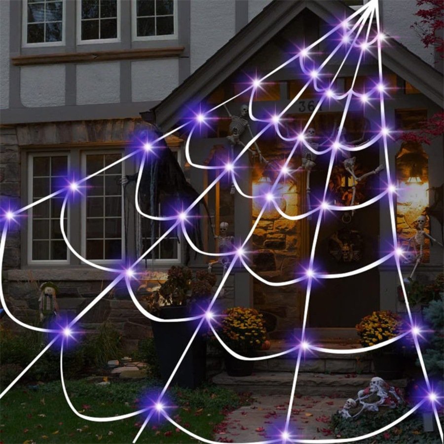 Catzon Halloween Spider Web 5m with 250 LED Purple Lights for Indoor Outdoor Decor