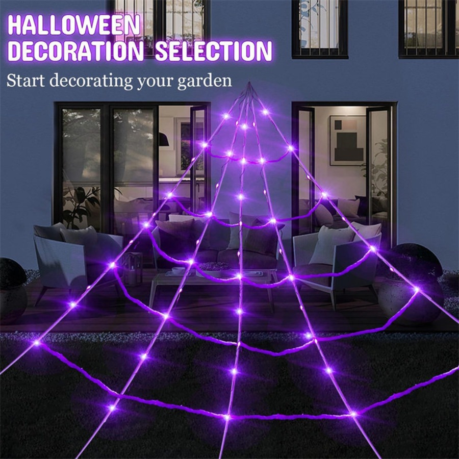 Catzon Halloween Spider Web 5m with 250 LED Purple Lights for Indoor Outdoor Decor