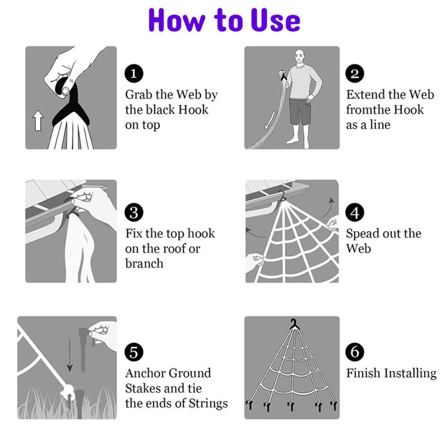 Catzon Halloween Spider Web 5m with 250 LED Purple Lights for Indoor Outdoor Decor