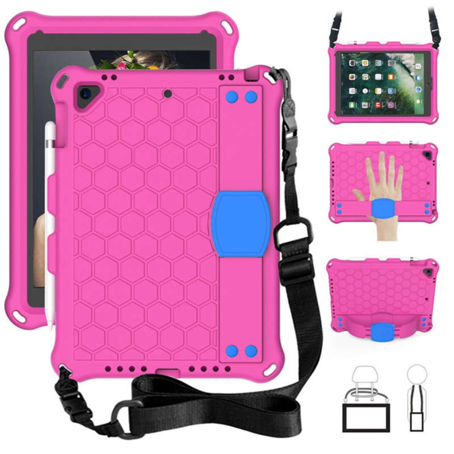 Catzon Hive iPad Case For iPad 5/6/Pro 9.7/iPad9.7 Durable Stand Cover With Shoulder Strap-RoseBlue