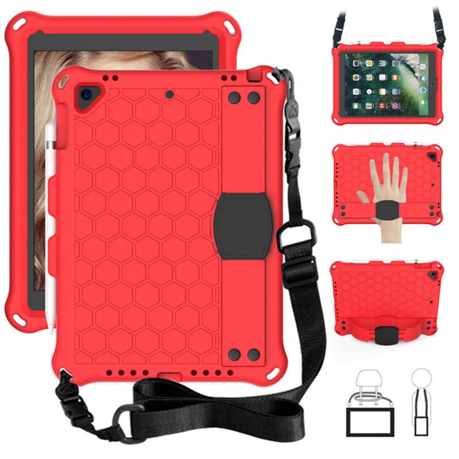 Catzon Hive iPad Case For iPad 5/6/Pro 9.7/iPad9.7 Durable Stand Cover With Shoulder Strap-RedBlack