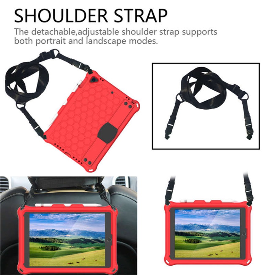 Catzon Hive iPad Case For iPad 5/6/Pro 9.7/iPad9.7 Durable Stand Cover With Shoulder Strap-RedBlack