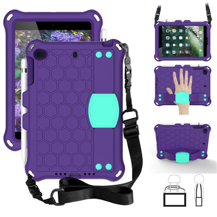 Catzon Hive iPad Case For iPad Mini 1/2/3/4/5 Durable Stand Cover With Shoulder Strap-PurpleAqua