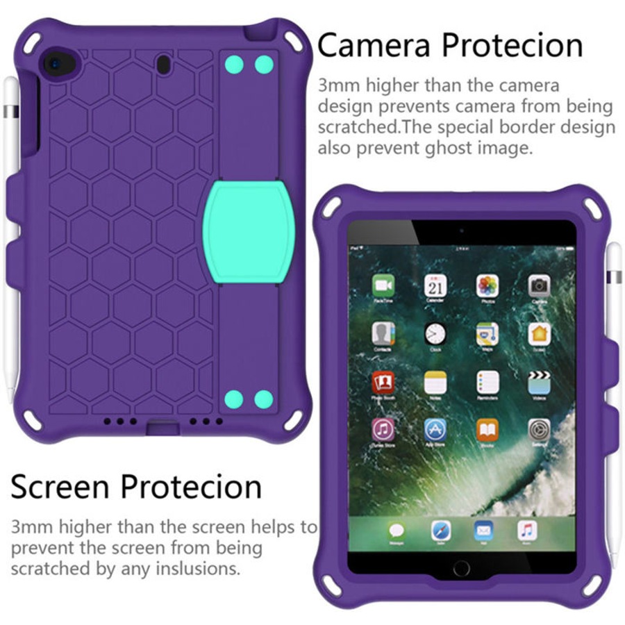 Catzon Hive iPad Case For iPad Mini 1/2/3/4/5 Durable Stand Cover With Shoulder Strap-PurpleAqua