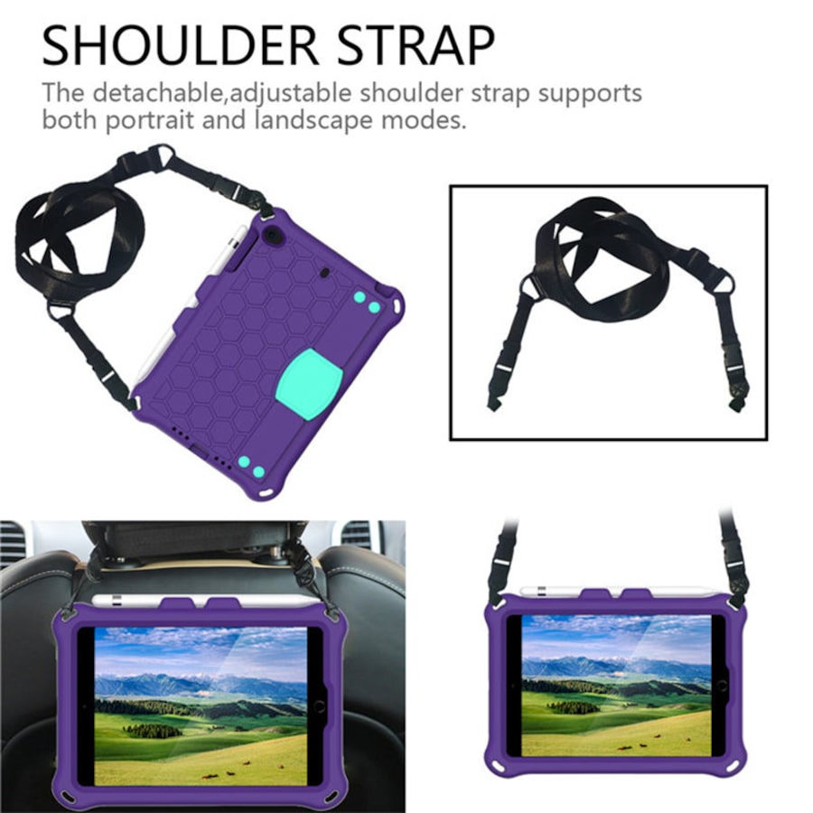 Catzon Hive iPad Case For iPad Mini 1/2/3/4/5 Durable Stand Cover With Shoulder Strap-PurpleAqua