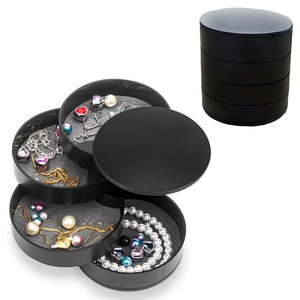 Catzon Jewelry Storage Box 4-Layer Rotatable Jewelry Accessory Organizer Tray with Lid for Rings Bracelets -Black