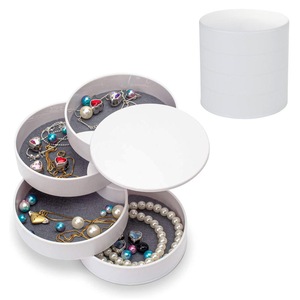 Catzon Jewelry Storage Box 4-Layer Rotatable Jewelry Accessory Organizer Tray with Lid for Rings Bracelets -White