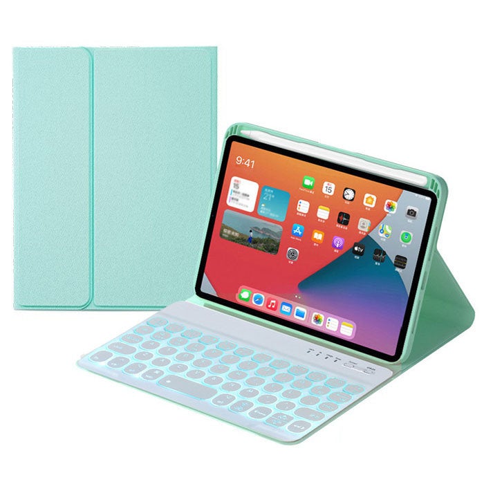 Catzon Keyboard Case With Pencil Holder 7 Backlit Detachable Wireless BT Keyboard For iPad Mini6 -Mint Green