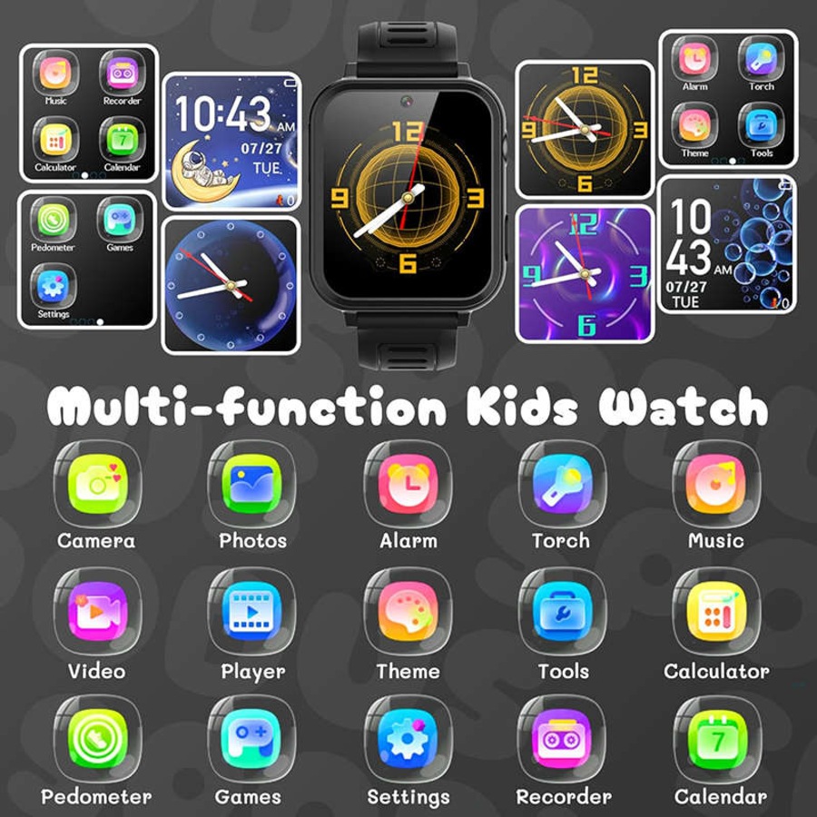 Catzon Kids Smart Watch with 16 Games Camera Calculator Recorder for Girls Boys-Black