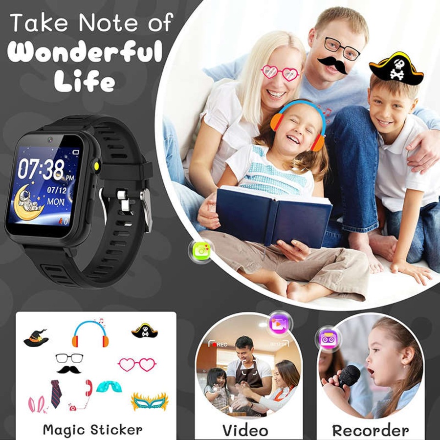 Catzon Kids Smart Watch with 16 Games Camera Calculator Recorder for Girls Boys-Black
