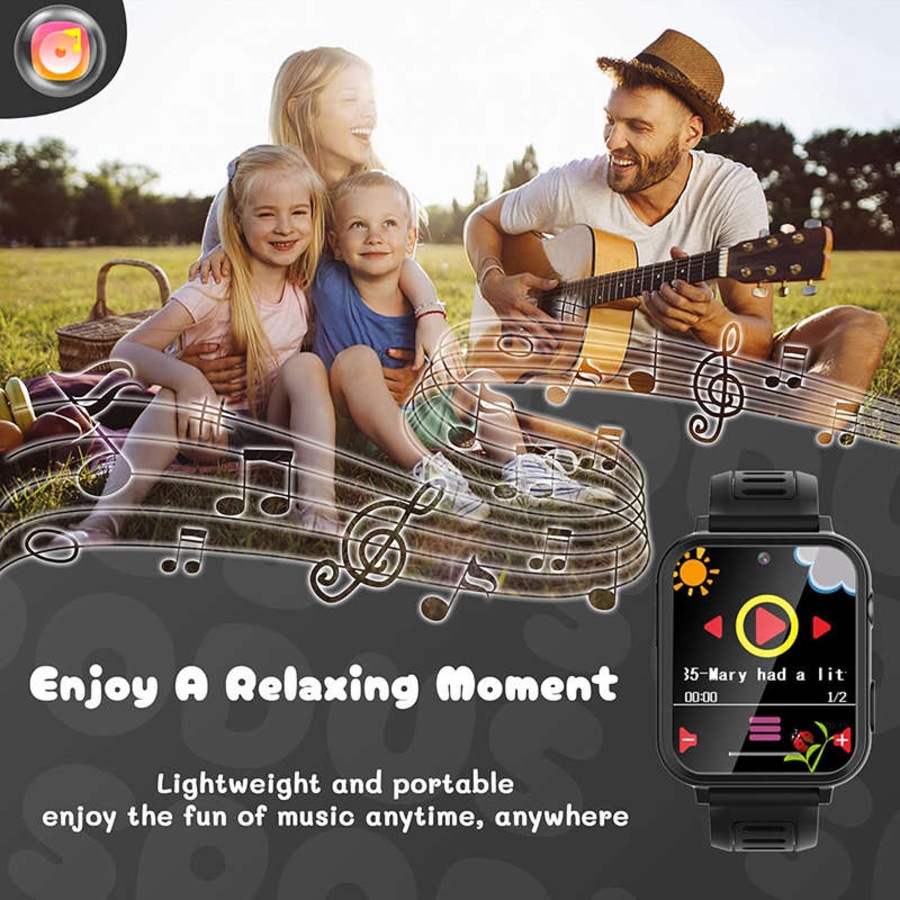 Catzon Kids Smart Watch with 16 Games Camera Calculator Recorder for Girls Boys-Black